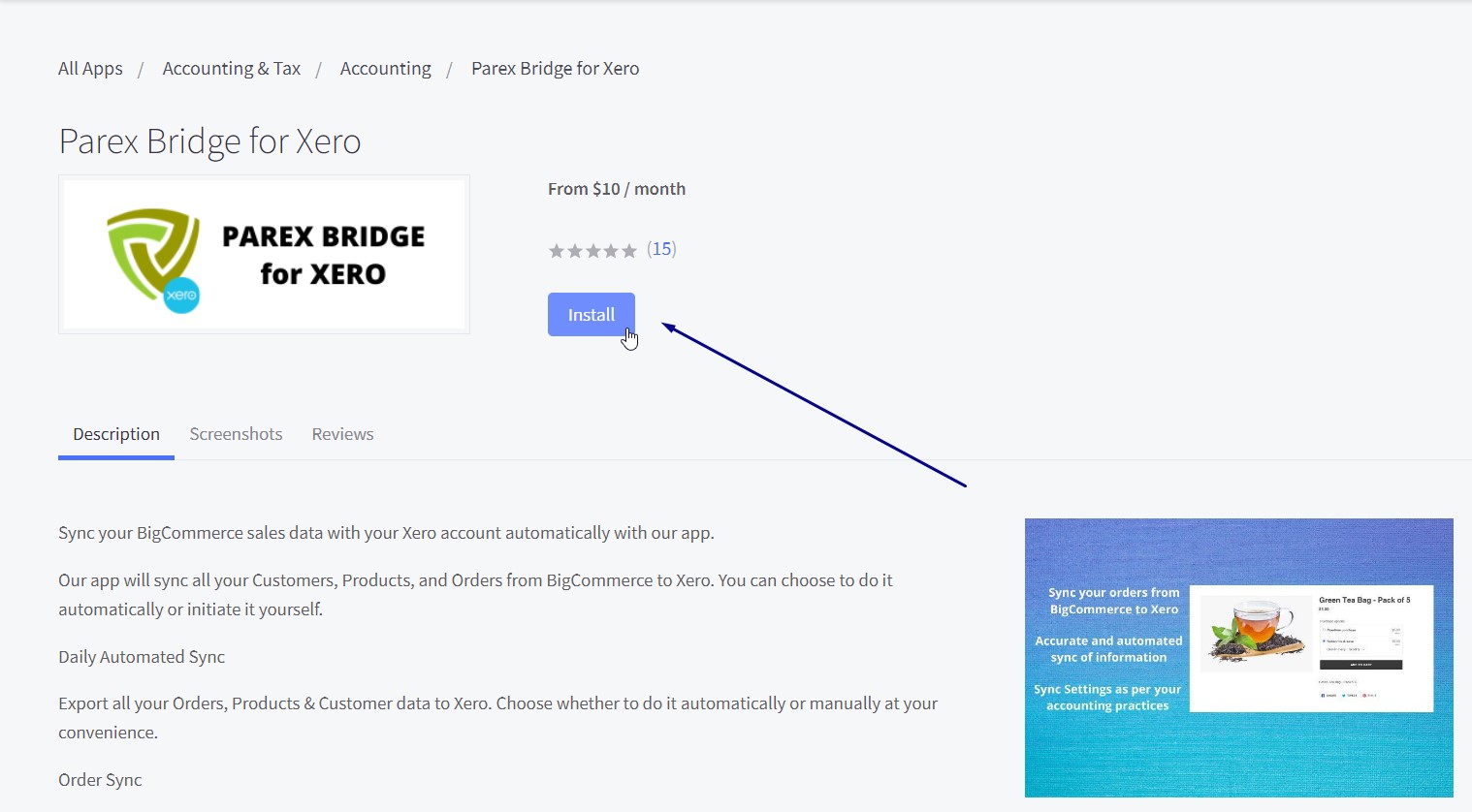 Click Install and confirm access to your BigCommerce store.